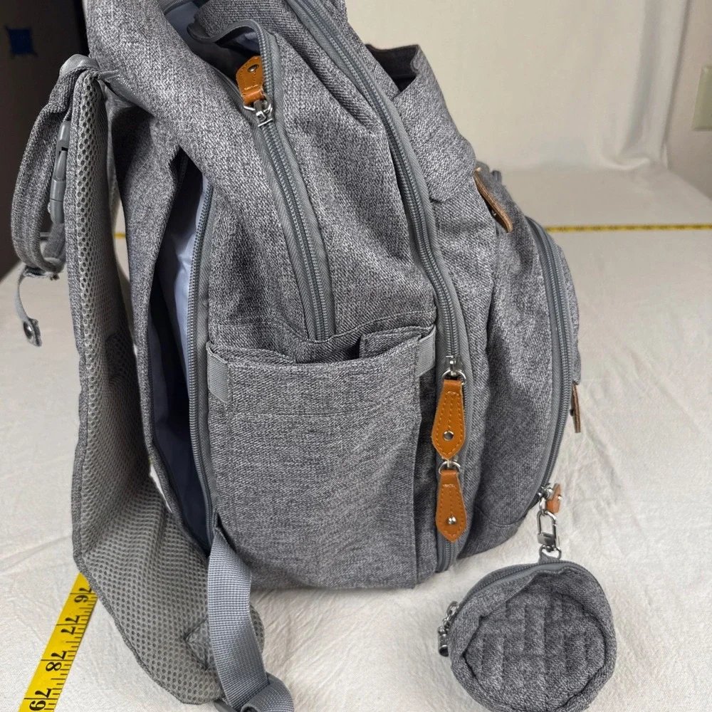 Babble Roo Diaper Bag Backpack Unisex Large Grey Modern Quilted Multi-Pocket